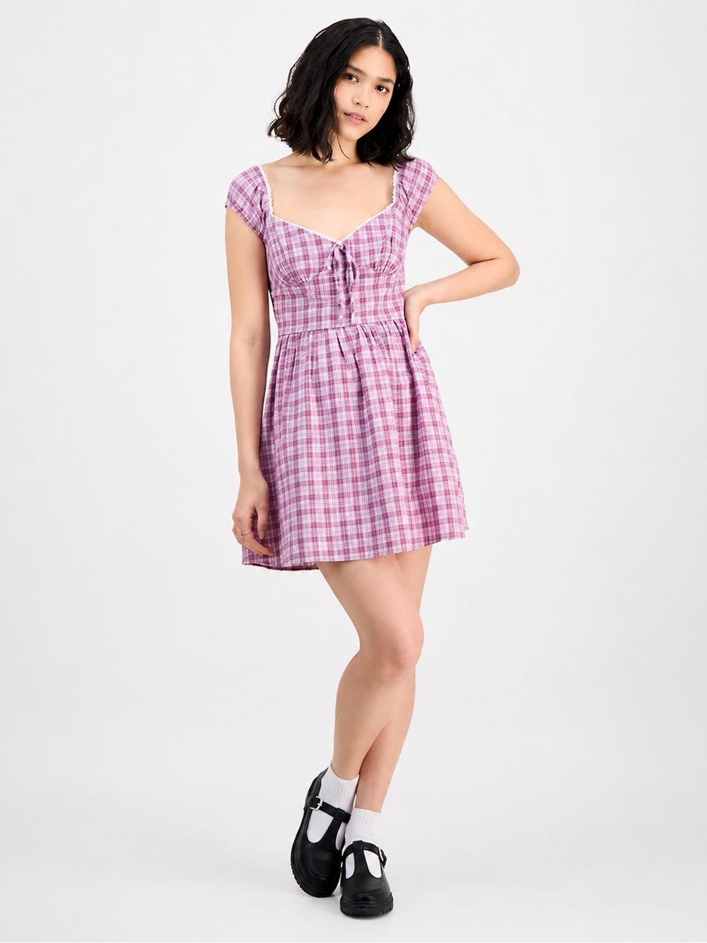 Kingston Grey Ivory/Wine Plaid Mini Dress Size L Cotton